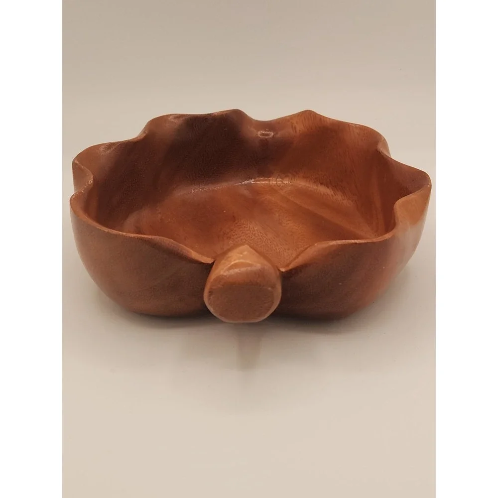 Vintage‎ Harry's Bowl Taro Leaf Monkey Pod Wood Hawaii Brown Wood
